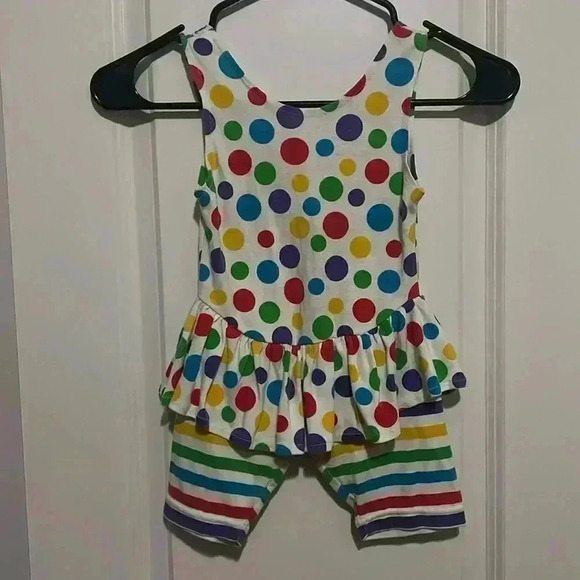 Vintage Happy Kids 3T Jumpsuit w built in skirt polka dot Velcro Bow on back - Picture 1 of 6